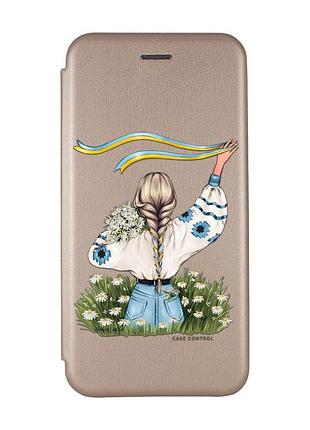 Чохол-книжка з малюнком для xiaomi redmi 12c золотий :: дівчина зі стрічкою (принт 17)