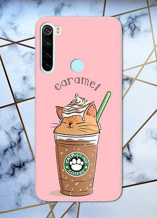 Матовий чохол на xiaomi redmi note 8 рожевий капучіно котик (принт 97)