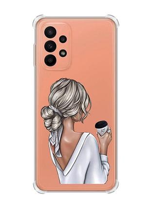 Чехол с утолщёнными углами для samsung galaxy a23 девушка с латте (принт 227)