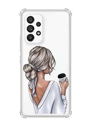 Чехол с утолщенными углами на samsung galaxy a53 девушка с латте (принт 227)
