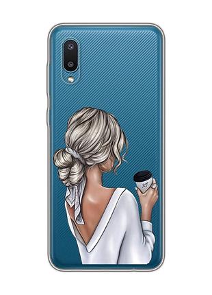 Прозорий чохол на samsung galaxy a02/a022 (2021) :: дівчина з латте (принт 227)