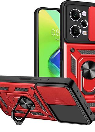 Чехол fiji camera defence для xiaomi poco x5 pro 5g бампер с защитой камеры и подставкой red