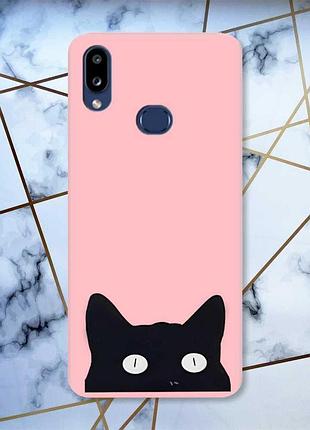 Матовый чехол с розовыми боками на samsung galaxy а10ѕ a107 :: кошечка (принт 119)
