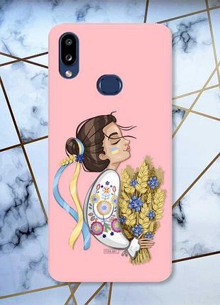 Матовый чехол с розовыми боками на samsung galaxy а10ѕ a107 :: украинка с колосками (принт 172)