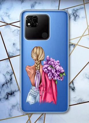 Прозрачный чехол на xiaomi redmi 10a :: девушка с сиренью (принт 7)