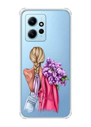 Чохол з потовщеними кутами на xiaomi redmi note 12 4g :: дівчина з бузком (принт 7)