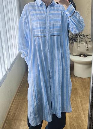 Льняное платье-рубашка h&amp;m в полоску