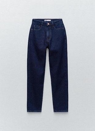 Темно-сині джинси мом фіт зара zara mom fit jeans висока посадка