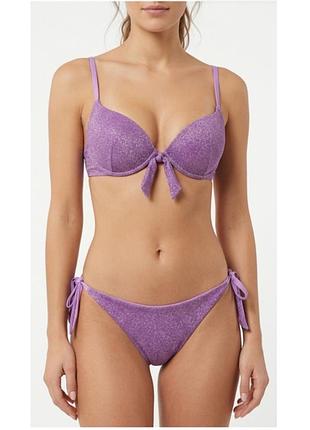 Купальник женский calzedonia фиолетовый блестящий s-m чашка 80b раздельный на завязках
