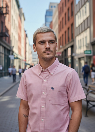 Стильная хлопковая рубашка с коротким рукавом американского бренда abercobie&amp; fitch