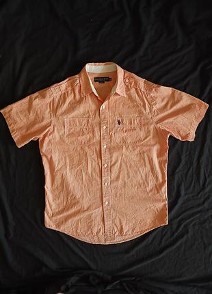 Брендовая мужская рубашка polo ralph lauren (оригинал) - оранжевая клетка