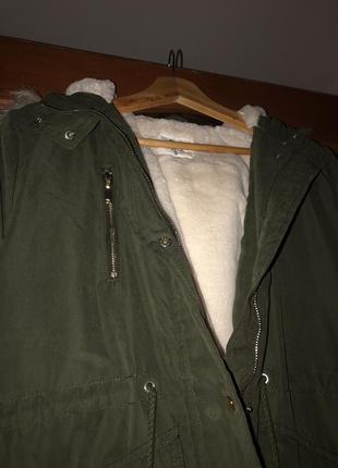 Тёплая демисезонная casual хаки куртка парка с капюшоном и мехом хs-m6 фото