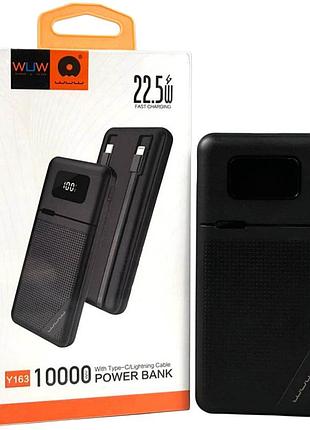 Power bank wuw y163 10000 mah с быстрой зарядкой, дисплеем и встроенными кабелями black