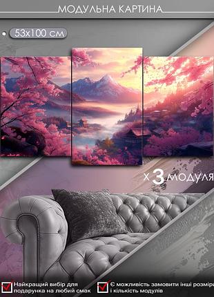 Модульная картина маko "нежная cакура" 53x100 см mk30527