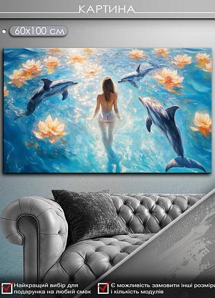 Картина на холсте mako "на волне с дельфинами" 60x100 см mk10586