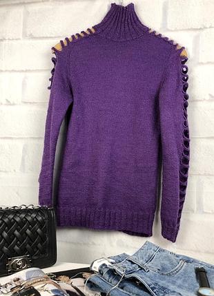 Свитер-гольф с интересным рукавом фиолетовый
