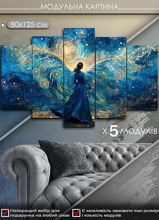 Картина на холсте маko "загадочная девушка в синем" 80x125 см mk50568