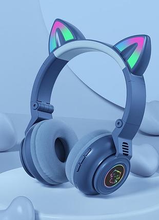 Бездротові дитячі навушники з котячими вушками та led підсвіткою cat ear — bluetooth навушники з вухами синій