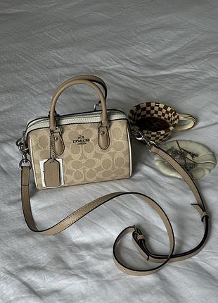Coach rowan satchel bag in signature canvas beige 17 x 12 x 10