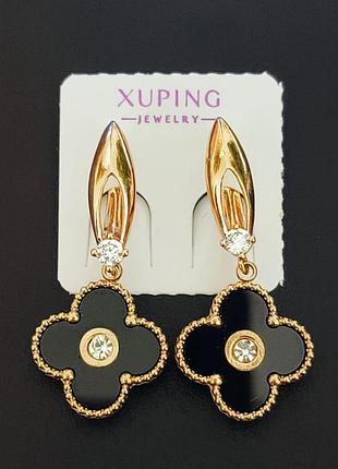 Сережки "конюшина" xuping позолота хр 18 к. довжина 3,5 см. ширина 1,5 см.