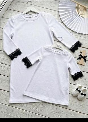 ✨ family look: набор праздничных платьев для мамы (м) и дочки (1 год) белые с кружевом