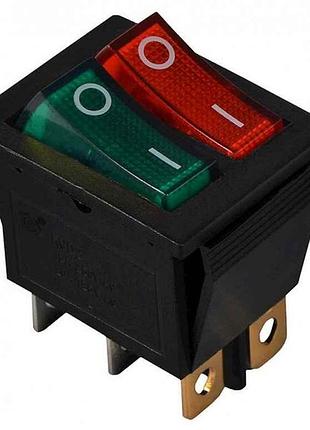 Перемикач 2 клав. зеленийчервоний з підсвічуванням kcd2-2101n grr/b 220v тм аско