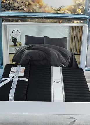 Постільна білизна сатин страйп євро розмір romeo home чорна