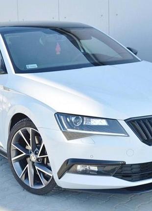 Передні lip накладка на бампер dpt v-4 (2015-2020, чорний глянець) для skoda superb рр