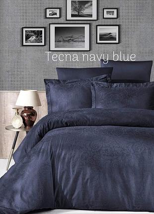Постельное белье сатин жаккард first choice tecna navy blue евро размер