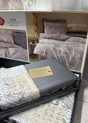 Постельное белье сатиновое евро размер cotton box amentes gri
