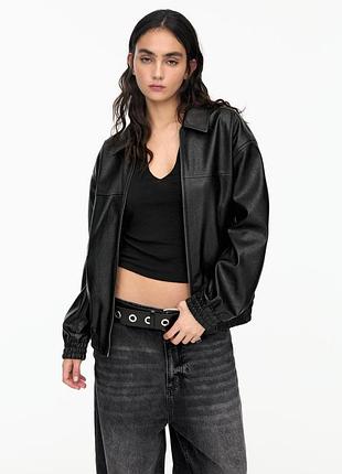 Кожаная куртка бомбер pull&bear, р-р xs-34 европ.
