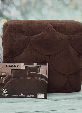 Одеяло плюшевое двухстороннее евро размер 195 на 215 см clasy коричневое