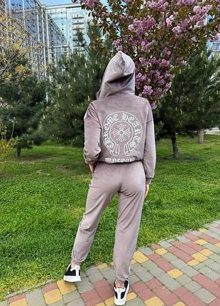 Накладний платіж ❤ велюровий прогулянковий спортивний костюм з лого кофта зіп на змійці з капішоном і штани джогери на гумці
