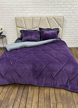 Ковдра покривало велюрове двостороннє євро розмір 200 на 220 см colorful home фіолетове