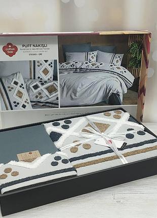 Постельное белье ранфорс с вышивкой евро размер 200 на 220 см cotton box puff stesso