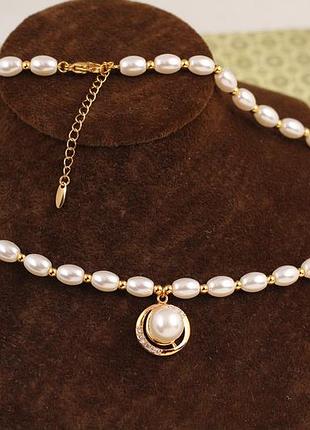 Набор xuping jewelry полнолуние в ореоле с жемчужинами 41+5 см золотистый love-shopping