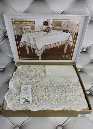 Скатерть из льна с кружевом в подарочной коробке 160 на 220 см karina home турция