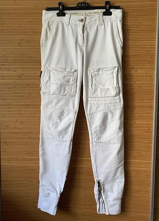 Білі штани карго aeronautica militare cotton s diesel gas з кишенями