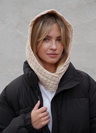 Тепла шапка капюшон капор на флісі в велику клітинку without jesica beige woman