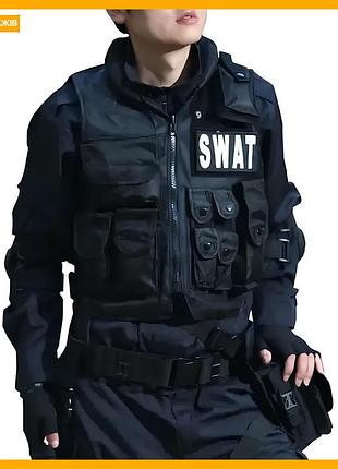 Rest тактический жилет swat черный 11 карманов для страйкбола охоты военных игр разгрузочный жилет