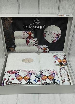 Набор махровых полотенец la maison 3 штуки и парфюм для дома