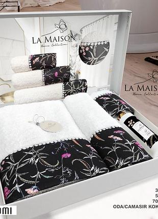 Набор махровых полотенец la maison 3 штуки и парфюм для дома nomi