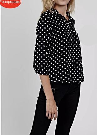 Блуза жіноча чорна в білий горох принт "горошок" (polka dot)