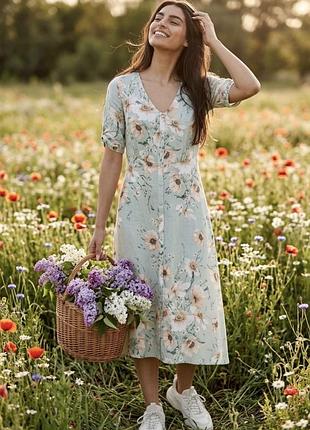 Літнія жіноча міді сукня від h&m в квіти
