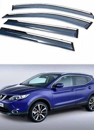 Дефлектори вікон вітровики nissan qashqai ii 2014-2017 (скотч) topvisor з хромом молдингом