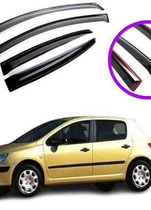 Дефлекторы окон ветровики для peugeot 307 (5 дверей) хетчбек 2002-2008 (скотч) vip кит