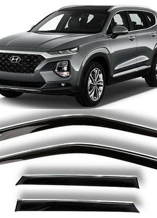 Дефлектори вікон вітровики hyundai santa fe 2018 -> (скотч) topvisor з хромом молдингом