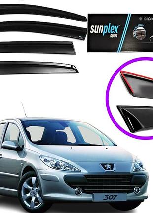 Дефлекторы окон ветровики для peugeot 307 / 308 седан 2000-2014 (скотч) sunplex