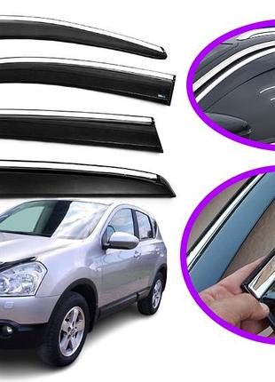Дефлекторы окон ветровики для nissan qashqai i 2006-2014 (скотч) sunplex с хром молдингом