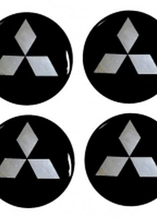 Наклейка емблема на колесный колпак или диск dd 90 мм mitsubishi черная (4шт)